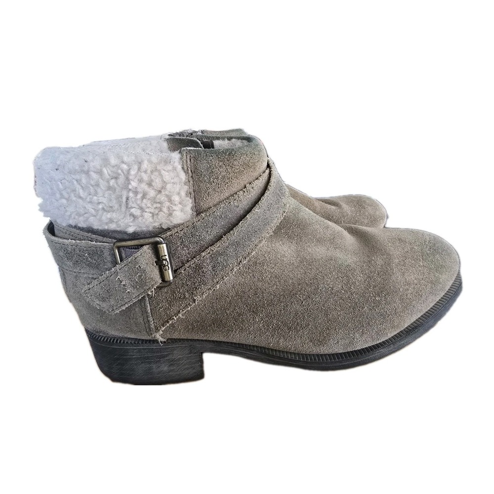 UGG Benson Ankle Boots Women SZ 8 Gray Dove Suede Sherling Lined Booties 1095151